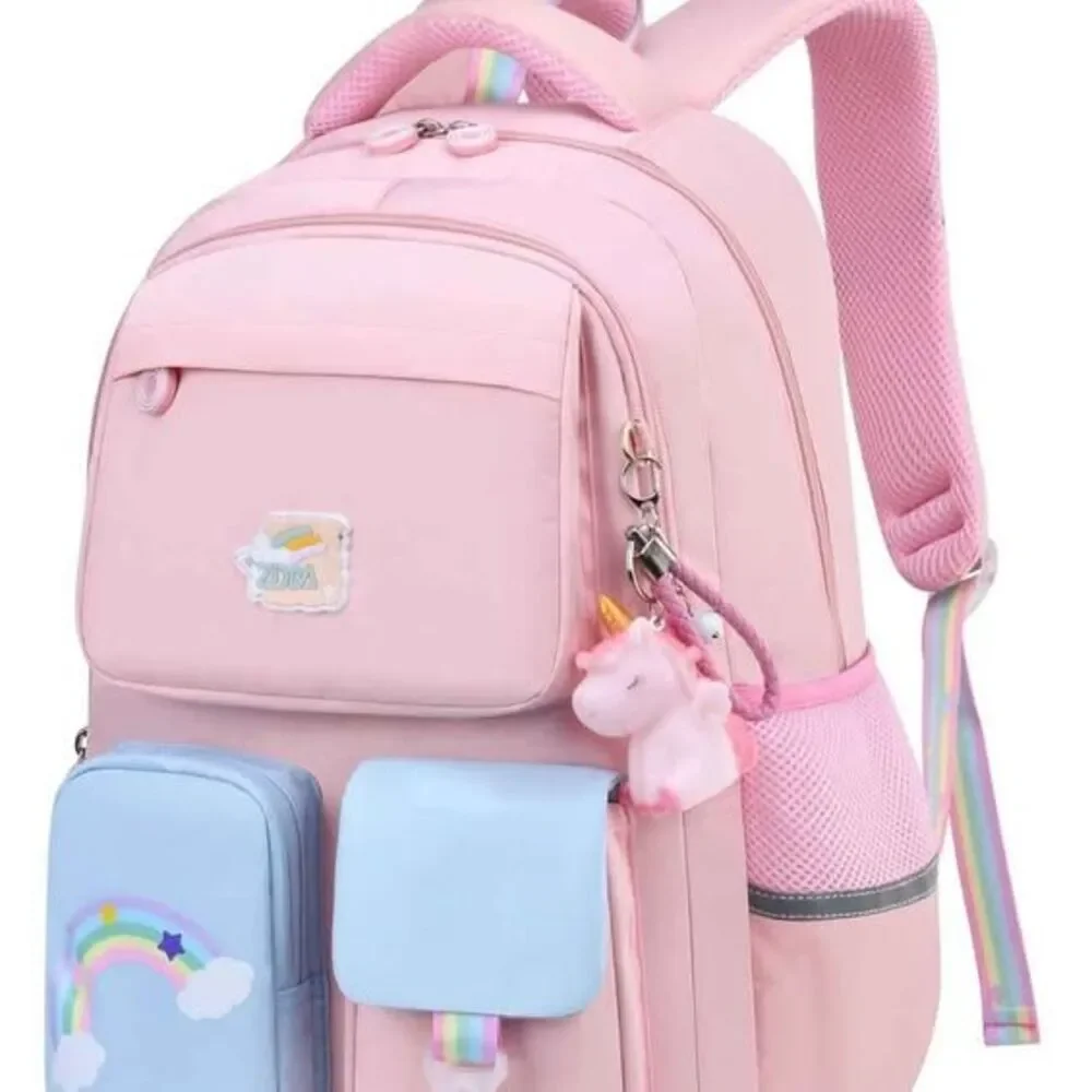3 PCs Pink Kids Unicorn Backpack For Girl,Cartoon Large Capacity Pink